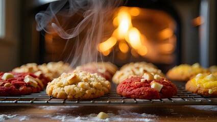 Freshly Baked Cookies with Warm Fireplace Glow
