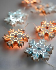 Glowing snowflake garland with neon-lit edges and crisp festive illumination in a decorative futuristic tech holiday design