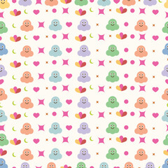 Cute Smiling Blob Characters Seamless Pattern for Kids Clothing, Playful Pastel Cartoon Background