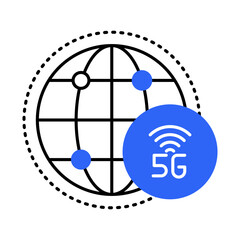 5G Icon: Vector Line Graphic for High-Speed Connectivity and Next-Generation Network Concepts. 5G icon, wireless technology, fast data transfer, and global connectivity.