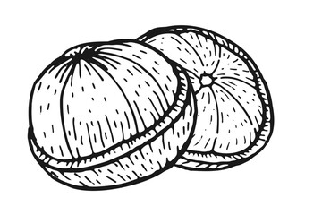 Hand drawn mangosteen fruit half set, half vector illustration isolated. Compositions of tropical fruit for logo, food labels.