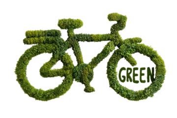 Bicycle sculpture made of lush green foliage symbolizes eco friendly transport on transparent background