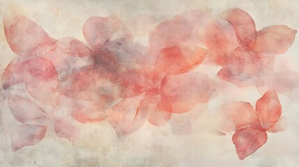 Faint watercolor background blending petal patterns with floating natural shapes 