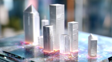 Futuristic cityscape with sleek skyscrapers on digital circuit board