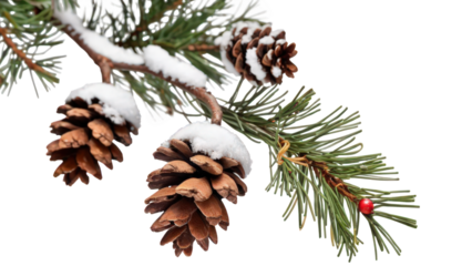 Festive winter garland with illuminated bulbs nestled in green fir and brown pinecones. png