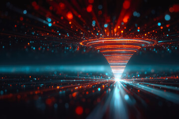 Sales funnel with cool light streaks visualisation. 