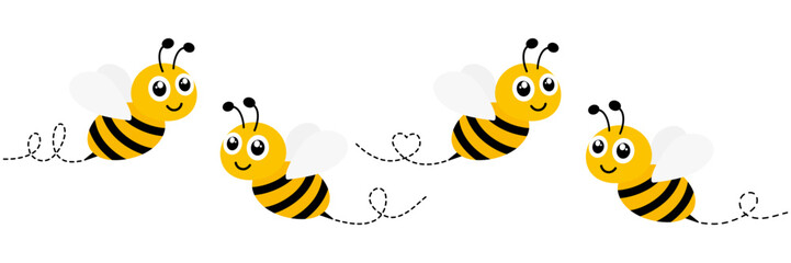 Buzzing bee follows winding path through air. Adorable honeybee trail with dots. Perfect vector illustration for spring gardens, nature lovers and beekeeping projects.