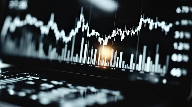 Financial market analysis showing volatile stock chart with bright central highlight
