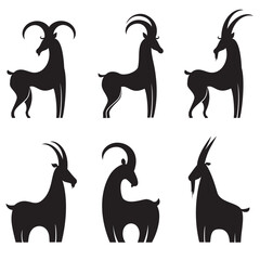 Set of black silhouette Goats icon isolated on white background. Vector illustration 