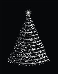 Christmas Tree Made of Sparkling and Glowing Lights Vector. Elegant Christmas tree vector illustration with glowing light particles and sparkling dots, topped with a bright star.
