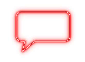 Red neon speech bubble. Glowing chat message outline. Modern dialogue callout box. Conversation highlight element on transparent background