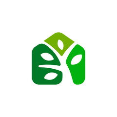 Green House Tree Eco Home Nature Logo Design
