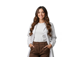 Smiling doctor in lab coat isolated on transparent background