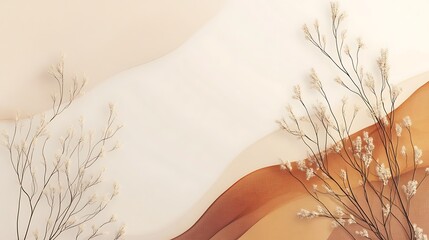 Minimal earthy-toned backdrop with abstract branches flowing across the frame 