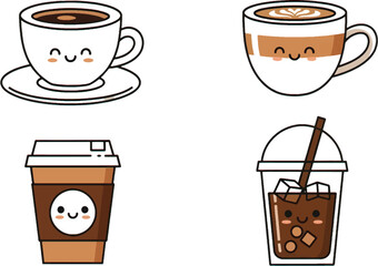 Vector Cute Coffee Cup and Tea Drink Set