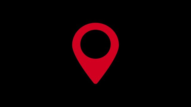 Animated Placeholder on black background . Map place marker graphic animation . Red location pin motion graphic . Red map pointer