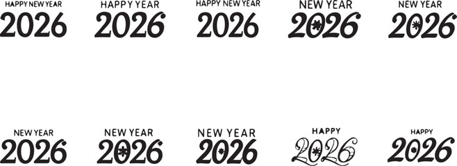 Fototapeta premium Happy New Year 2026 Text Variations with Snowflake Element in Different Styles and Fonts Keywords: new year, 2026, happy new year, celebration, holiday, text, typography, font, design, graphic