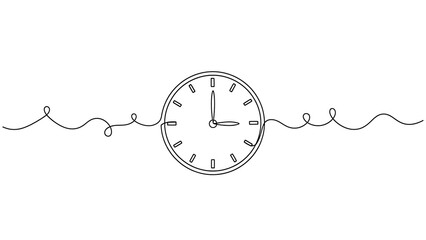 Continuous line drawing of a clock face representing the flow of time