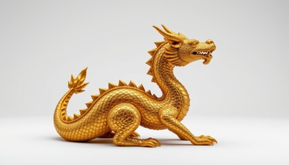 Golden Dragon Sculpture with Detailed Texture and Elegant Design for Art and Fantasy Themes
