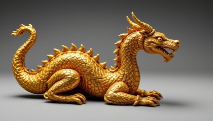 Fototapeta premium Golden Dragon Figurine Symbolizing Power and Prosperity Displayed on Minimalist Background