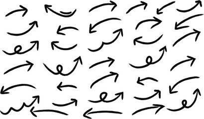 Assorted Black Brush Stroke Arrows on White Background