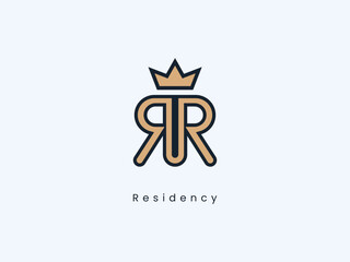creative rr monogram logo with keyhole and crown, modern line art real estate branding