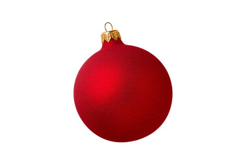 A beautiful red Christmas tree ball with a gold cap. Christmas tree ornament. Detailed, high-quality view. Isolated on a white background. For holiday decor.