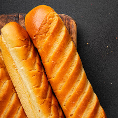 Fresh bun for hot dog natural baked goods soft ingredient appetizer fresh tasty table setting gourmet food background on the table rustic food top view copy space