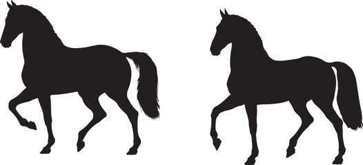 Two black horse silhouettes in a high stepping gait
