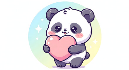Adorable little panda bear holding a lovely pink heart © Arohi