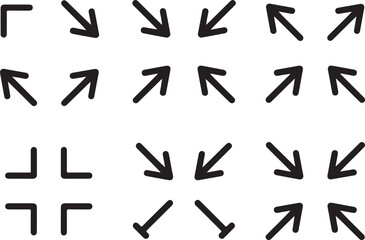 Set of various black arrows pointing in different directions and corner brackets