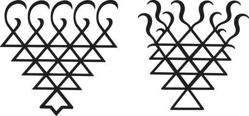 Two black and white hindu yantra symbols, sri yantra and kali yantra, sacred geometry, spiritual symbols