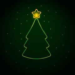 Dark green festive New Year's Eve magic background with a green neon Christmas tree