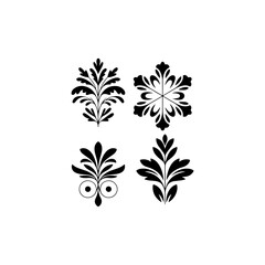 collection of 4 ornate floral ornaments, solid black fill, vector, white background