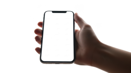 Hand holding smartphone with blank screen