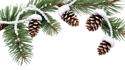 Traditional Christmas greenery border with illuminated bulbs and snowy branches. png