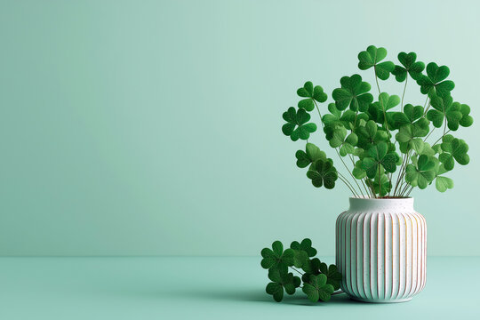 Photography of St Patrick's Day celebration with green decorations shamrocks and soft daylight minimalistic composition modern aesthetic - Powered by Adobe