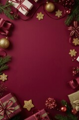 Luxury Red & Gold Christmas Flat Lay &mdash; High-End Festive Banner Background
