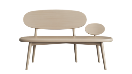 Modern Scandinavian Light Wood Chair with Rounded Back and Small Armrest, Isolated on White Background.