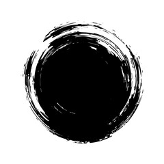 Grunge circle, brush strokes, lines, ink smudges, hand-drawn scribble shape. Handmade sketchy mark, acrylic stains, charcoal streaks. Paint texture, dry brush effect. Vector illustration