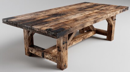 Rustic wooden table surface showcases textured planks in shades of brown, gray, and black, highlighting the wood grain and weathered appearance