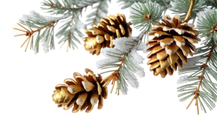 Festive Christmas garland with colorful lights, pine branches and cones on white background. PNG