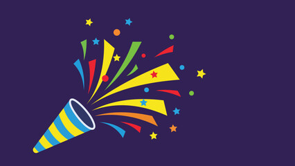 Vibrant party popper with colorful streamers on dark background