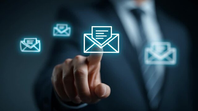 Businessman interacting with digital email interface