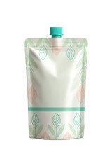 Spout pouch mock-up with nature-inspired design for flexible food packaging isolated on transparent background