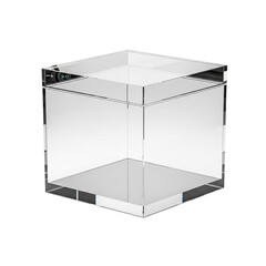 Transparent acrylic storage box with mirror finish edges isolated on transparent background