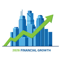 Obraz premium Financial growth concept with cityscape and green arrow