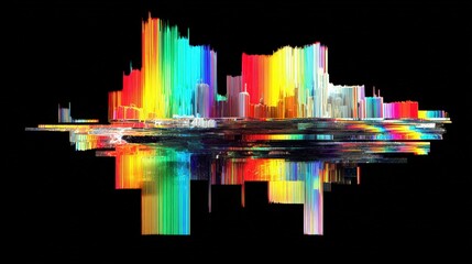 Realistic glitch art shows an abstracted landscape in black background from Mirostock high quality photography