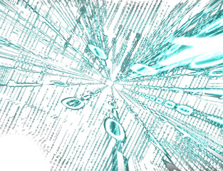 D&iacute;gitos binarios en cian brillante fluyen hacia punto de fuga, formando t&uacute;nel sobre fondo oscuro. transmisi&oacute;n digital, ciberespacio y conectividad virtual.