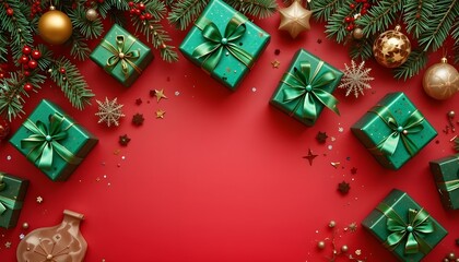 Christmas decoration with green Christmas presents